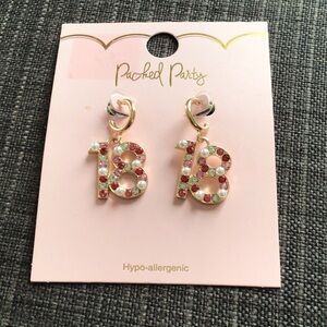 Packed Party Gold '18' Earrings with Red and Clear Stones